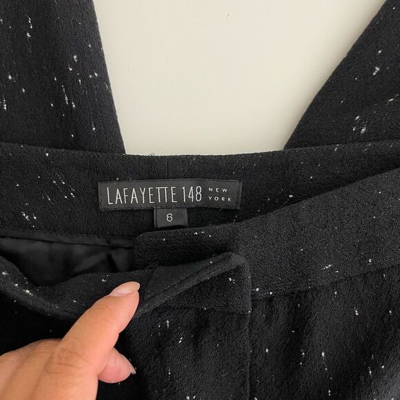 Lafayette 148 NY Straight Pants Sz 6 Wool Silk Black Speckled Career Trouser - Picture 3 of 14